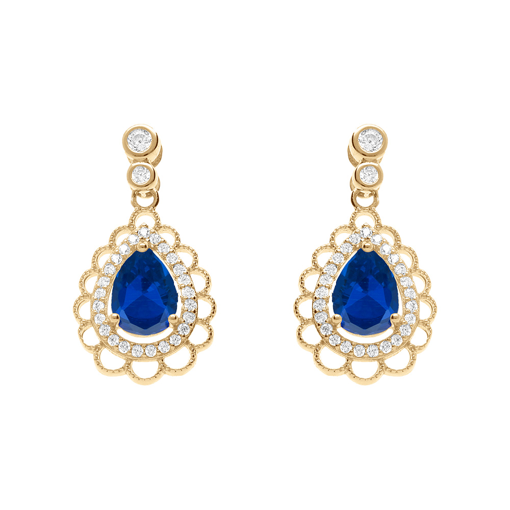 Boucles d\'oreille tige en vermeil goutte oxyde bleu serti entour� d\' oxydes blancs - Vue 1