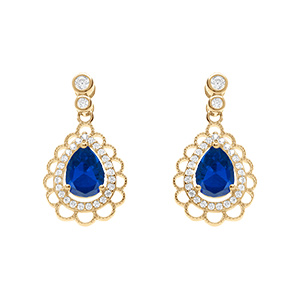 Boucles d'oreille tige en vermeil goutte oxyde bleu serti entour� d' oxydes blancs