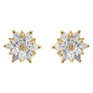 Boucles d'oreille tige en vermeil motif fleur avec oxydes blancs sertis