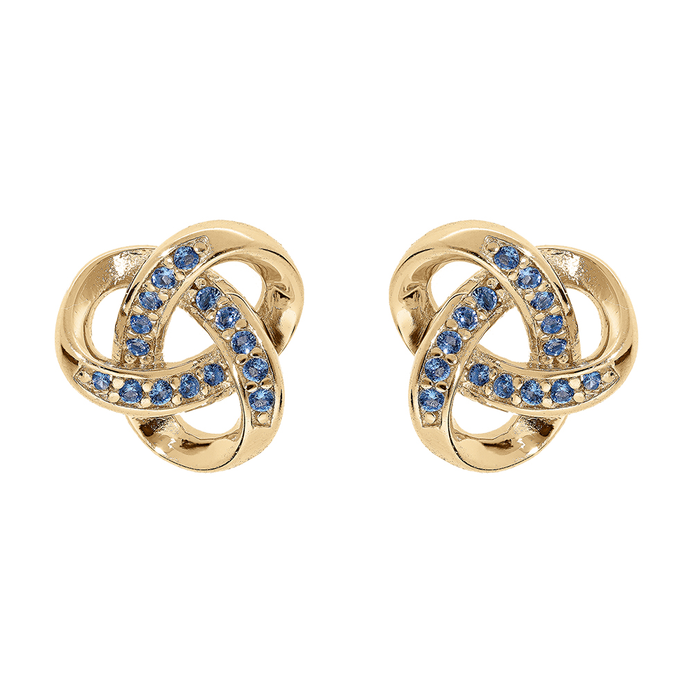 Boucles d\'oreille tige en vermeil noeud d\'oxydes bleu ciel sertis - Vue 1