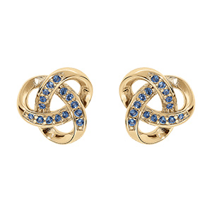 Boucles d'oreille tige en vermeil noeud d'oxydes bleu ciel sertis