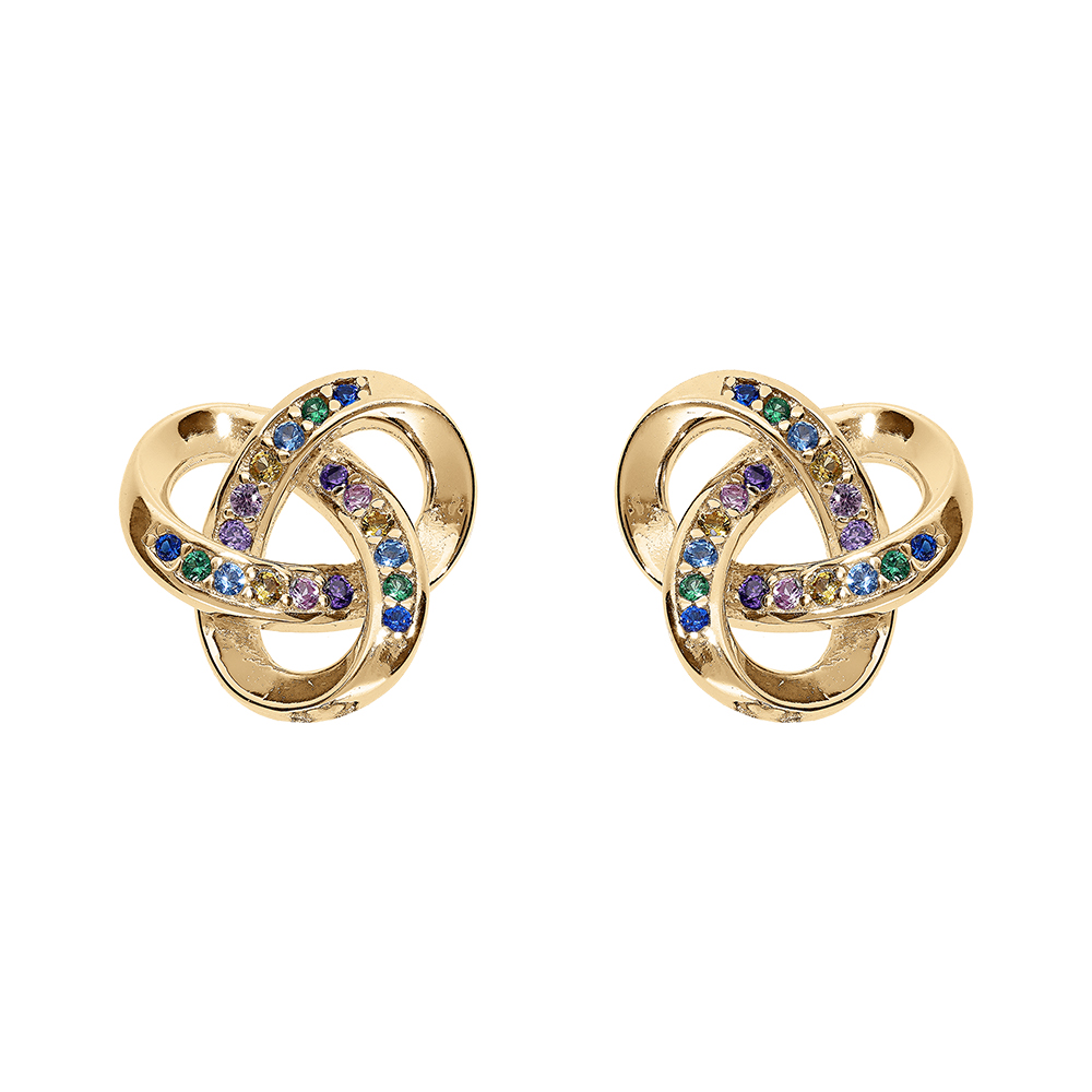 Boucles d\'oreille tige en vermeil noeud d\'oxydes multi couleurs sertis - Vue 1