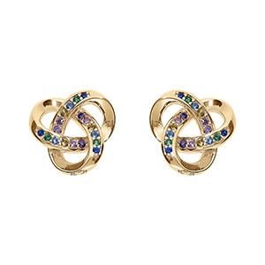 Boucles d'oreille tige en vermeil noeud d'oxydes multi couleurs sertis