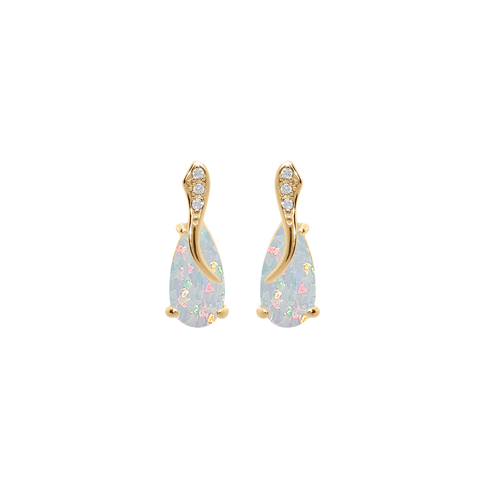 Boucles d\'oreille tige en vermeil opale blanche imitation et oxydes blancs sertis - Vue 1
