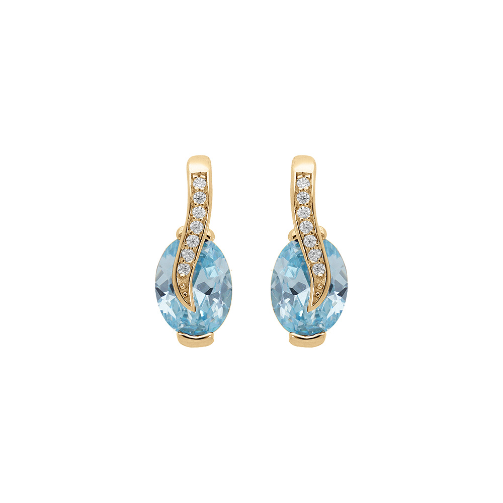 Boucles d\'oreille tige en vermeil oxyde bleu ciel et oxydes blancs sertis - Vue 1