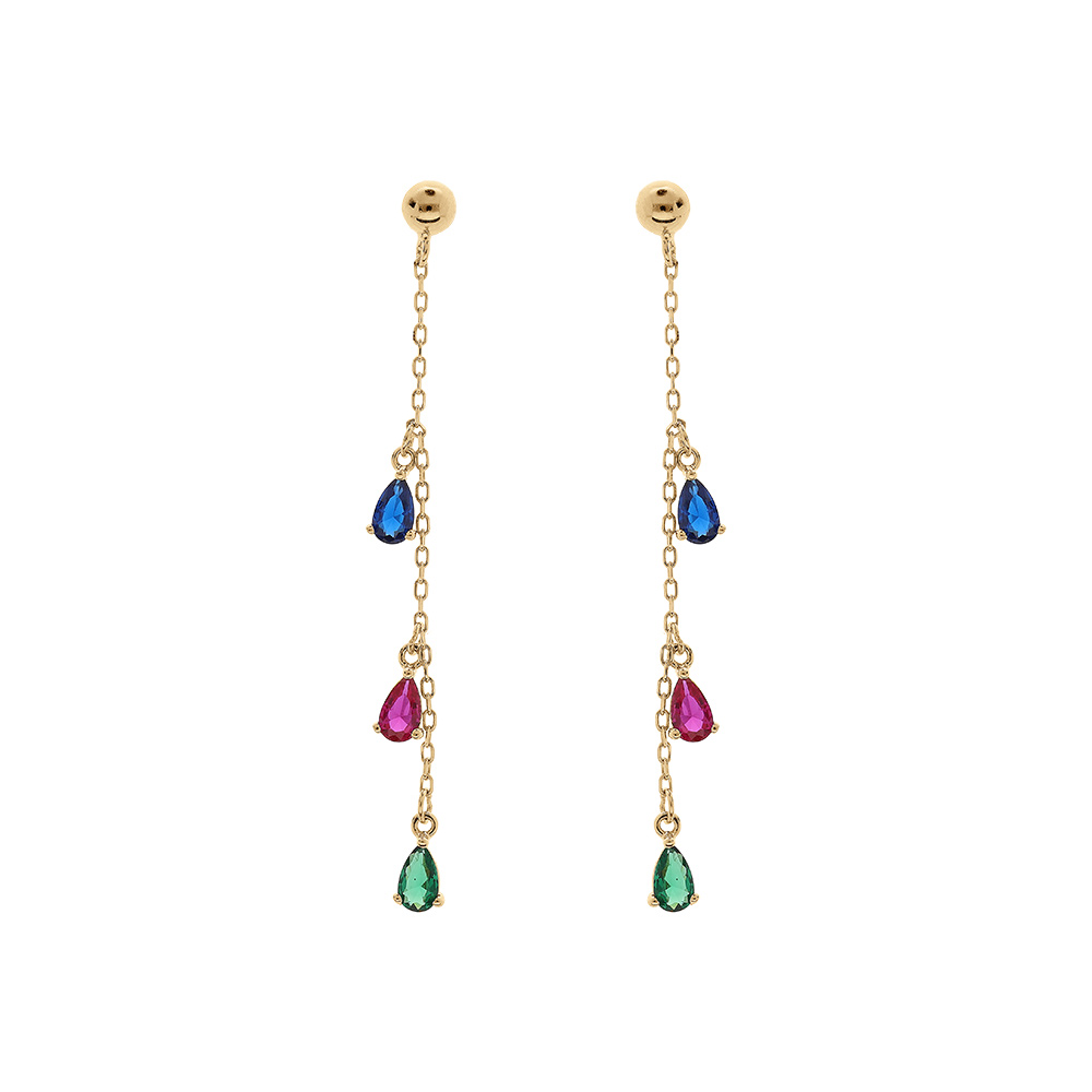 Boucles d\'oreille tige en vermeil pendante avec oxydes multicouleurs sertis - Vue 1