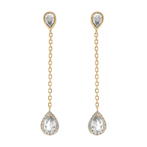 Boucles d'oreille tige en vermeil pendantes gouttes d'oxydes blancs et contour oxydes blancs