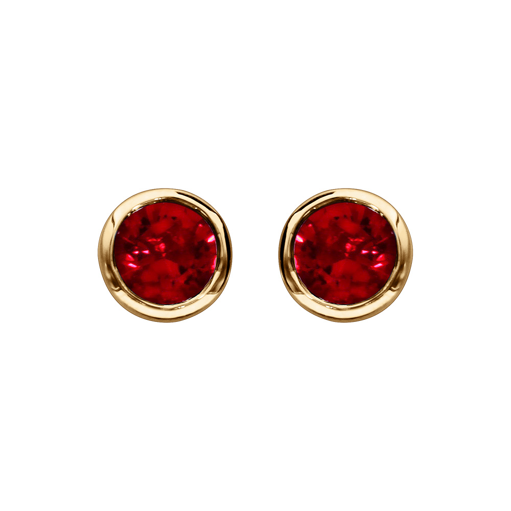 Boucles d\'oreille tige en vermeil pierre rouge ronde 5mm serti clos - Vue 1