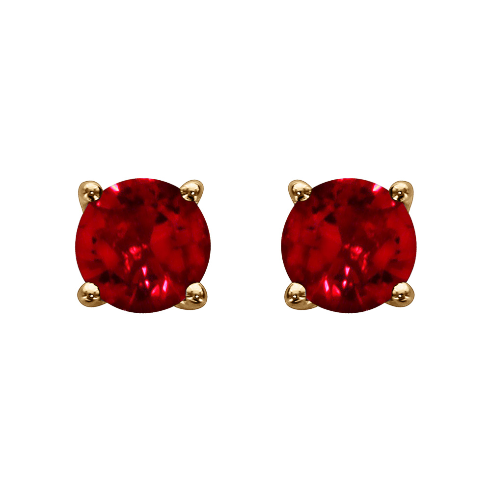 Boucles d\'oreille tige en vermeil pierre rouge ronde 5mm serti 4 griffes - Vue 1