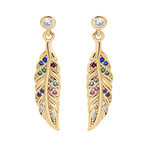 Boucles d'oreille tige en vermeil plume d'oxydes multi couleurs