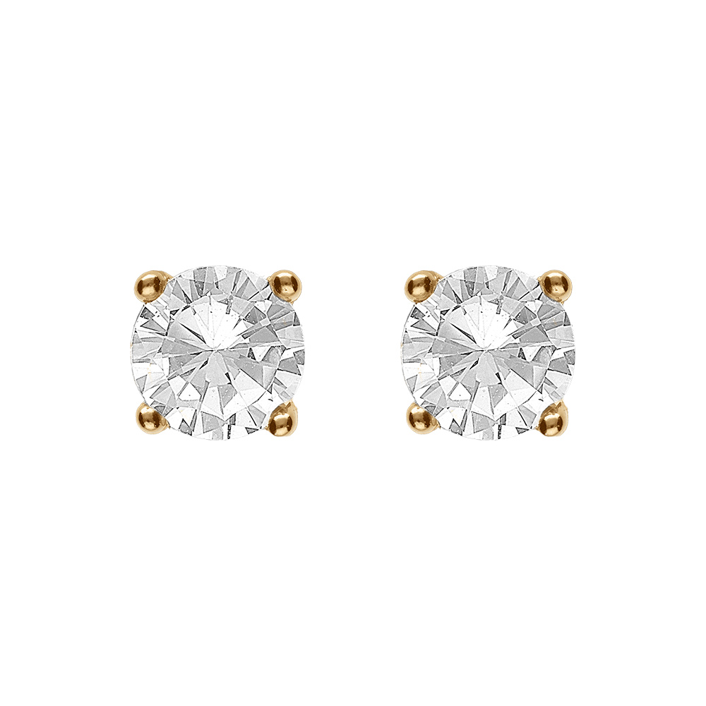 Boucles d\'oreille tige en vermeil solitairel oxyde rond 5mm 4 griffes - Vue 1