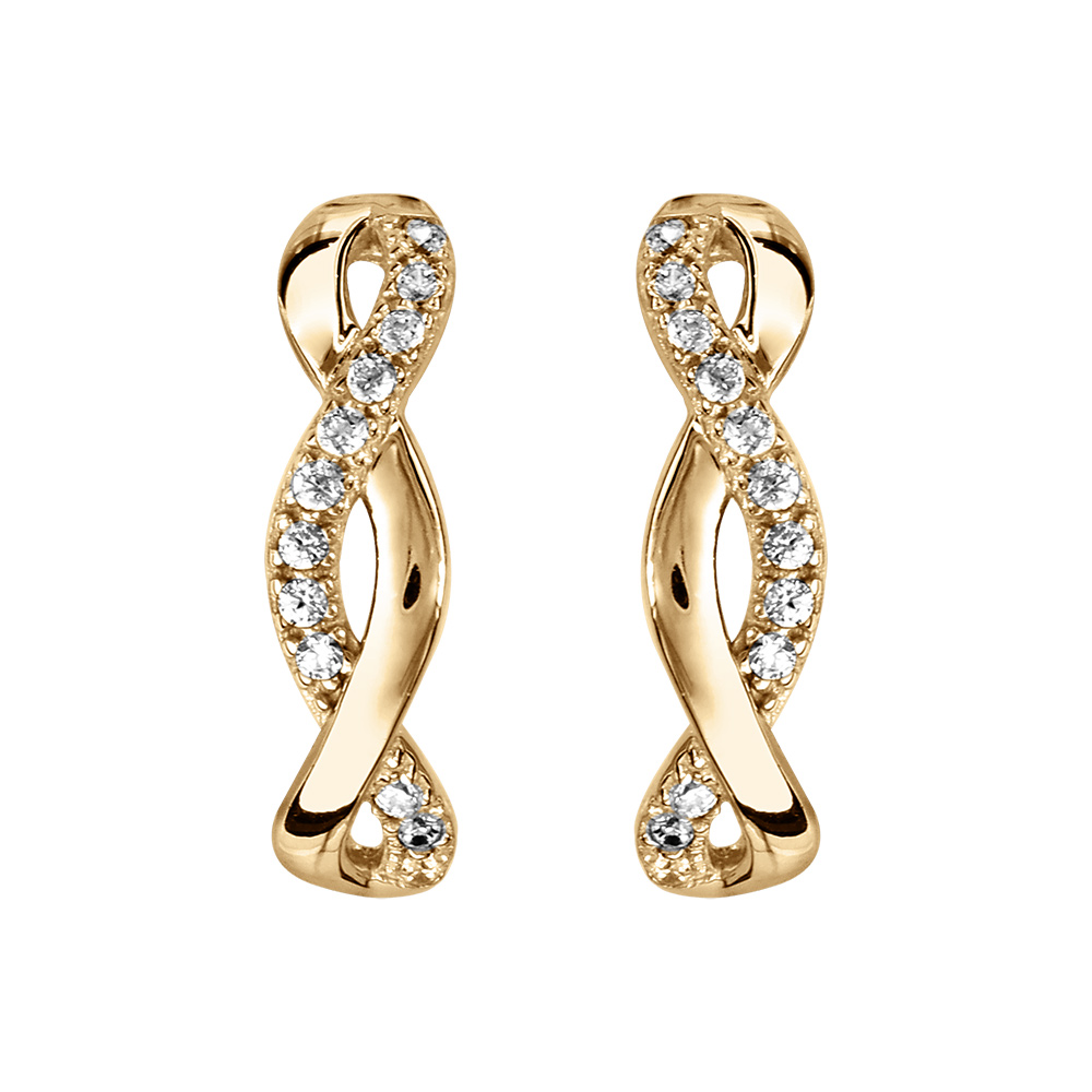 Boucles d\'oreille tige en vermeil torsade d\'oxydes blancs sertis - Vue 1