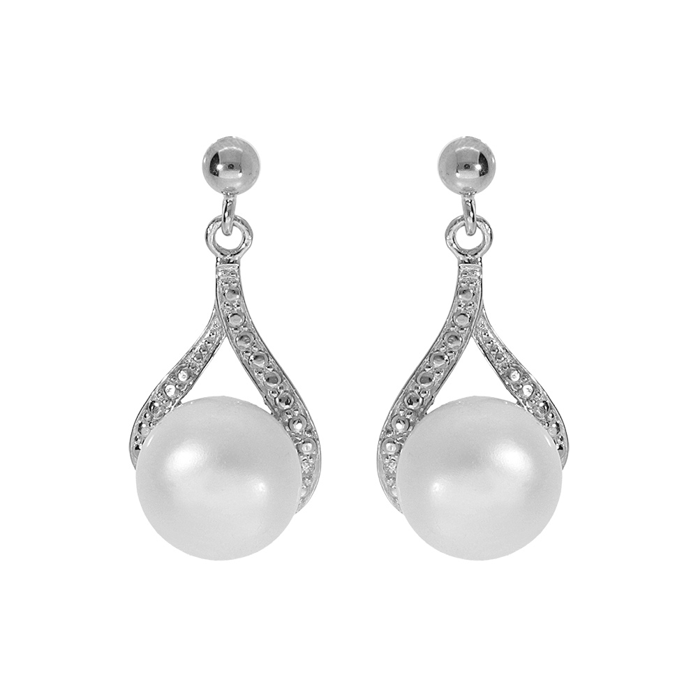 Boucles d\'oreille tige forme goutte en argent platin� perle de culture d\'eau douce avec oxydes blancs sertis - Vue 1