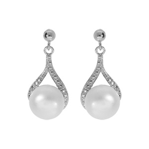 Boucles d\'oreille tige forme goutte en argent platin perle de culture d\'eau douce avec oxydes blancs sertis - Vue 1