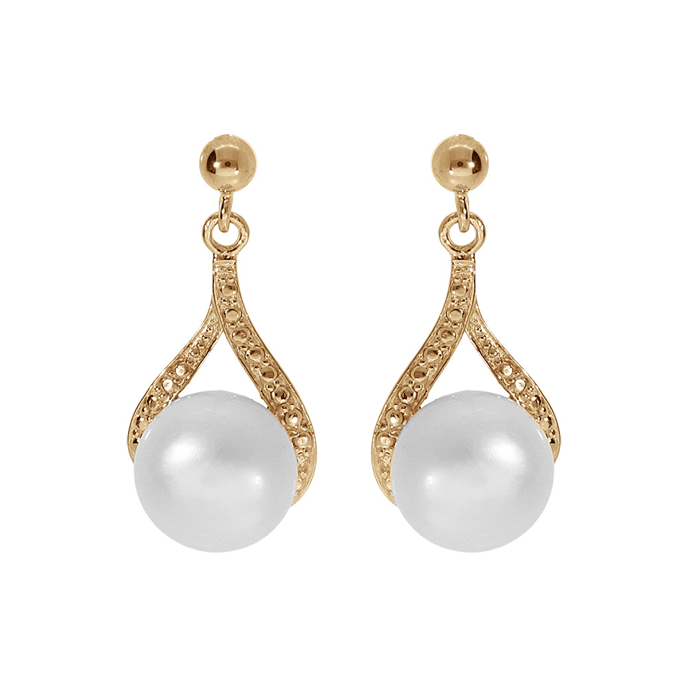 Boucles d\'oreille tige forme goutte en plaqu� or perle de culture d\'eau douce avec oxydes blancs sertis - Vue 1