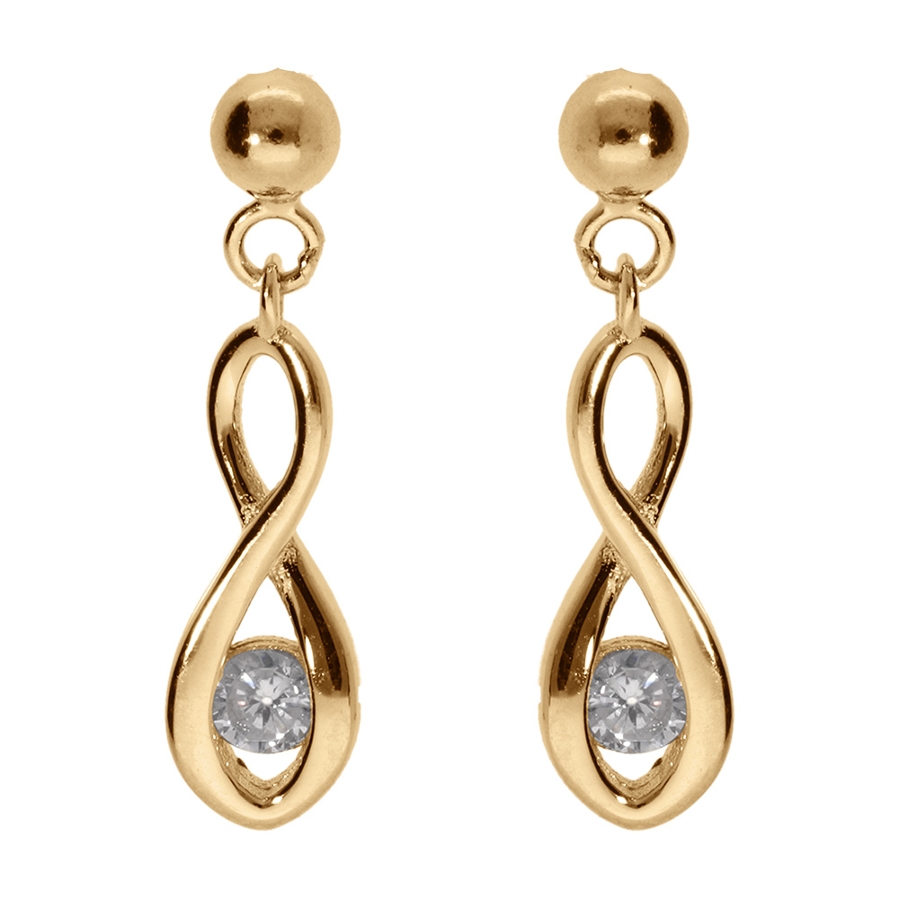 Boucles d\'oreille tige pendante en argent dor� rhodi� infini oxyde blanc - Vue 1