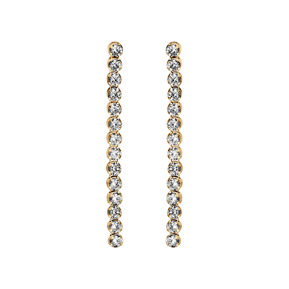 Boucles d\'oreille tige pendante en vermeil avec oxydes blancs sertis longues - Vue 1