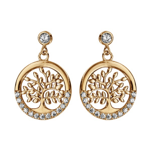 Boucles d\'oreille tige plaqué or arbre de vie oxydes blancs sertis - Vue 1