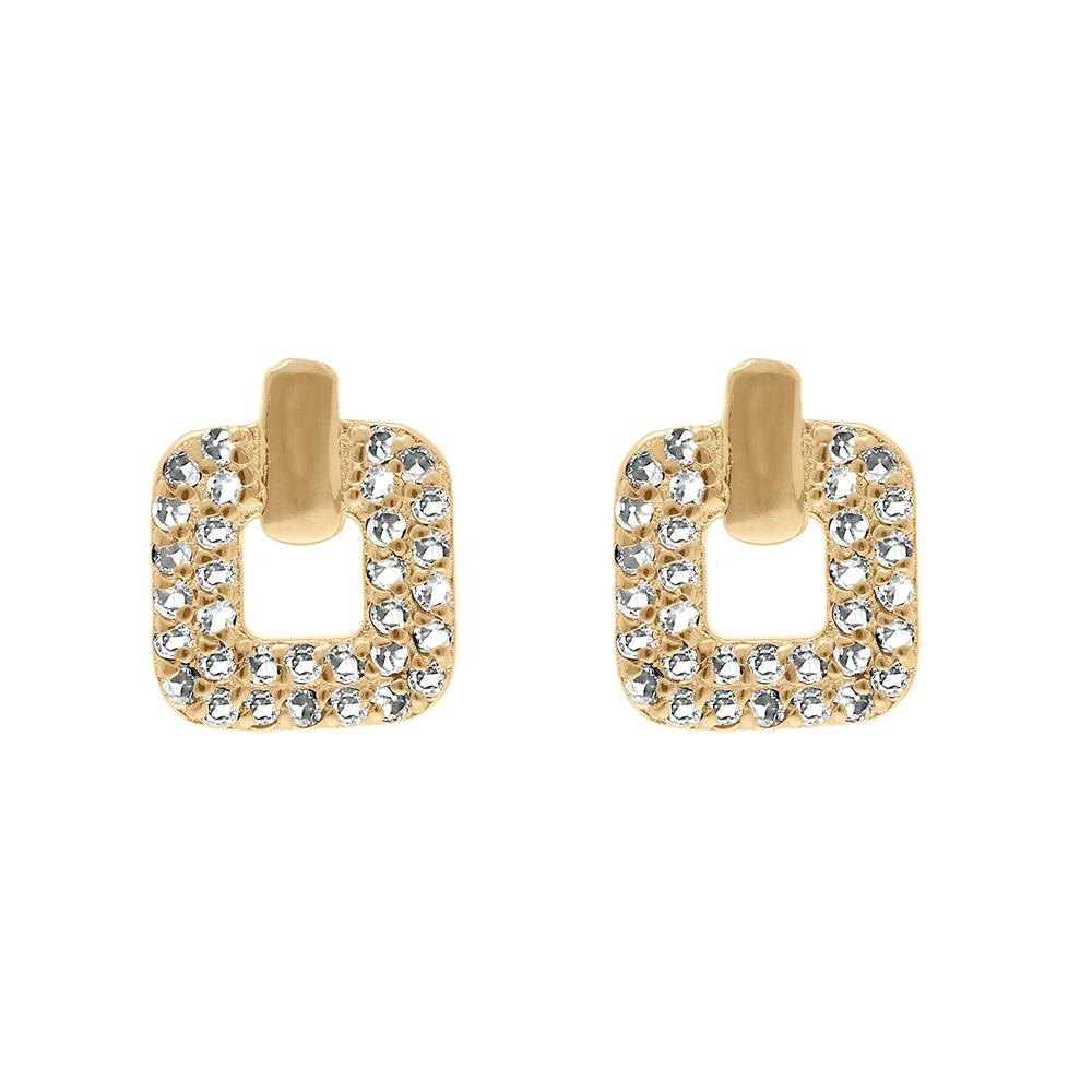 Boucles d\'oreille tige plaqu� or carr� oxydes blancs sertis - Vue 1