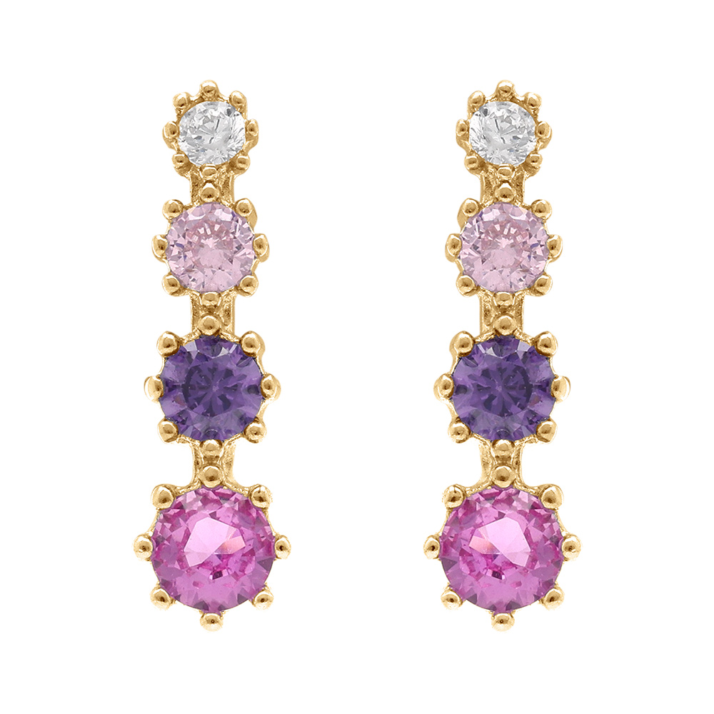 Boucles d\'oreille tige plaqu� or pendantes oxydes d�grad�s roses - Vue 1
