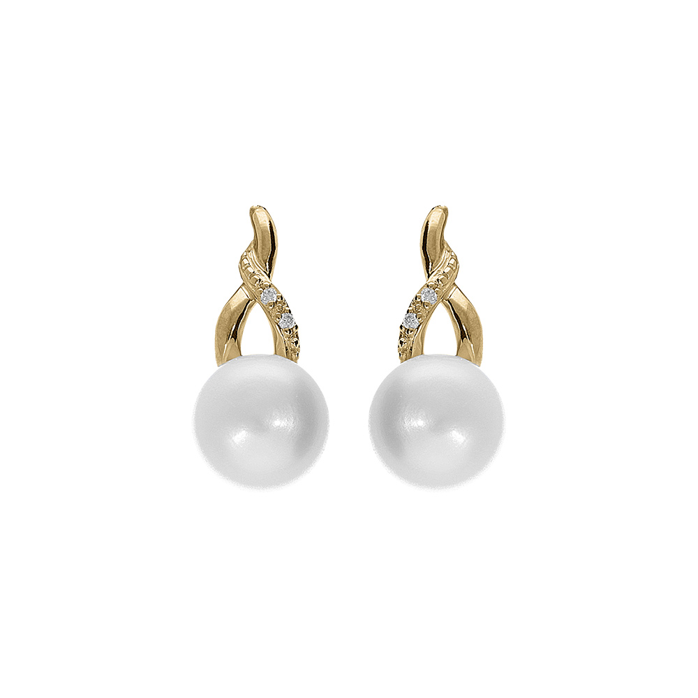 Boucles d\'oreille tige plaqu� or perle de culture d\'eau douce avec oxydes blancs sertis - Vue 1