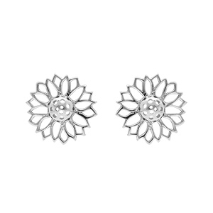 Boucles d'oreille tige puce en argent rhodi� fleur de tournesol
