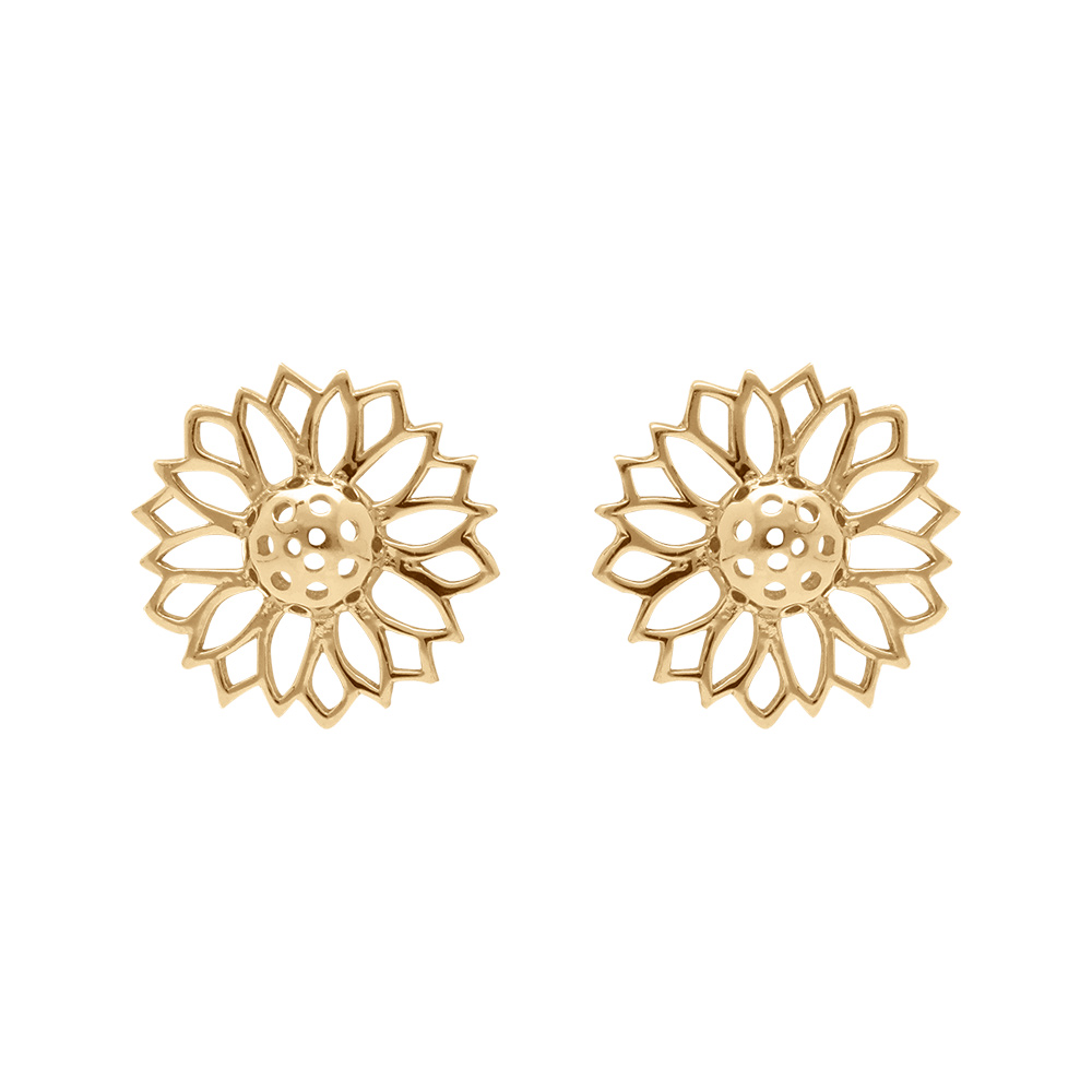 Boucles d\'oreille tige puce en plaqu� or fleur de tournesol - Vue 1