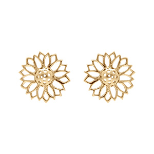 Boucles d'oreille tige puce en plaqu� or fleur de tournesol
