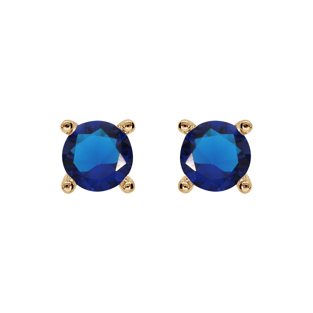 Boucles d\'oreille tige solitaire en plaqu� or, clou 4mm oxyde bleu fonc� serti 4 griffes - Vue 1