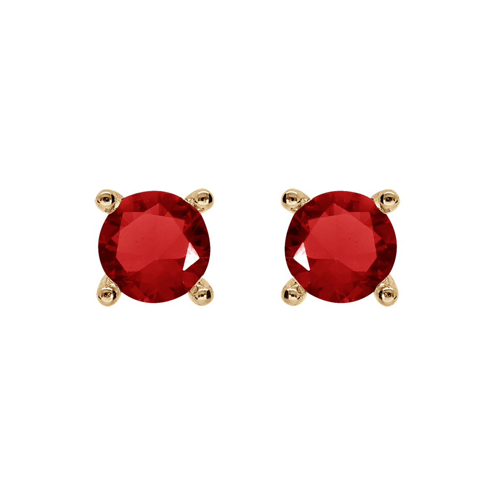 Boucles d\'oreille tige solitaire en plaqu or, clou 4mm oxyde rouge 4 griffes - Vue 1
