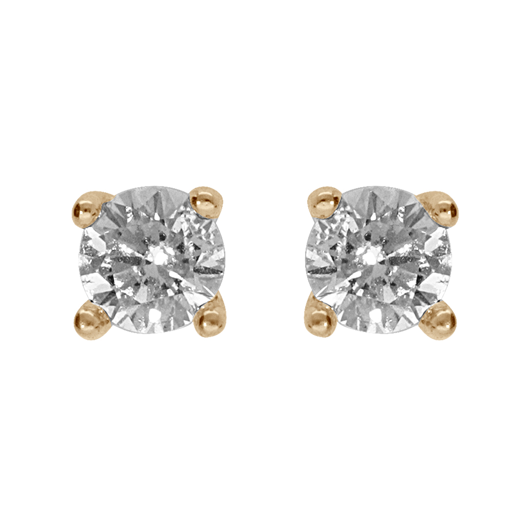 Boucles d\'oreille tige solitaire en plaqu� or oxyde blanc serti 4 griffes 3mm - Vue 1