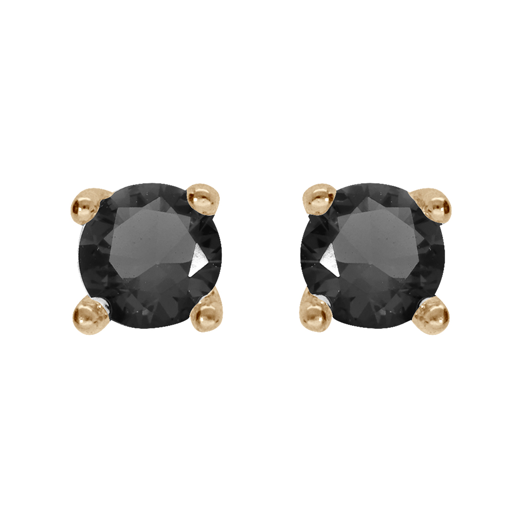 Boucles d\'oreille tige solitaire en plaqu� or oxyde rond noir serti 4 griffes 3mm - Vue 1