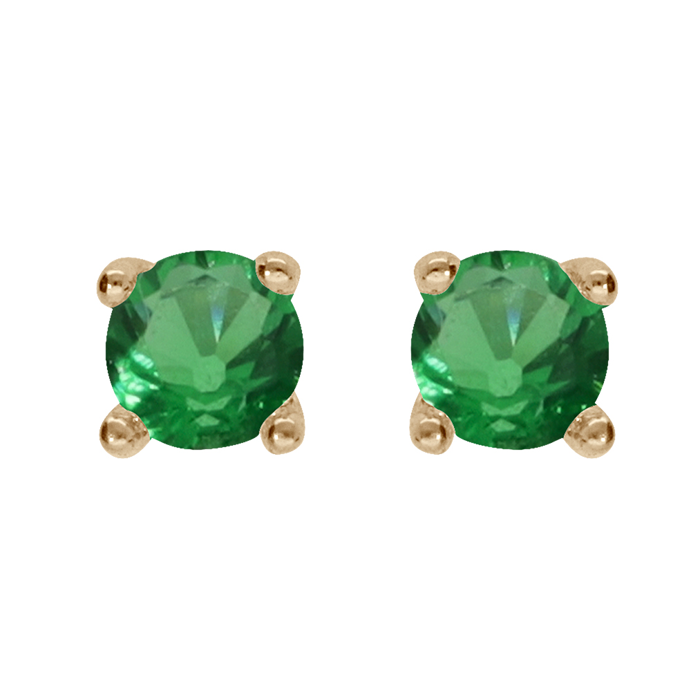 Boucles d\'oreille tige solitaire en plaqu� or oxyde rond vert serti 4 griffes 3mm - Vue 1