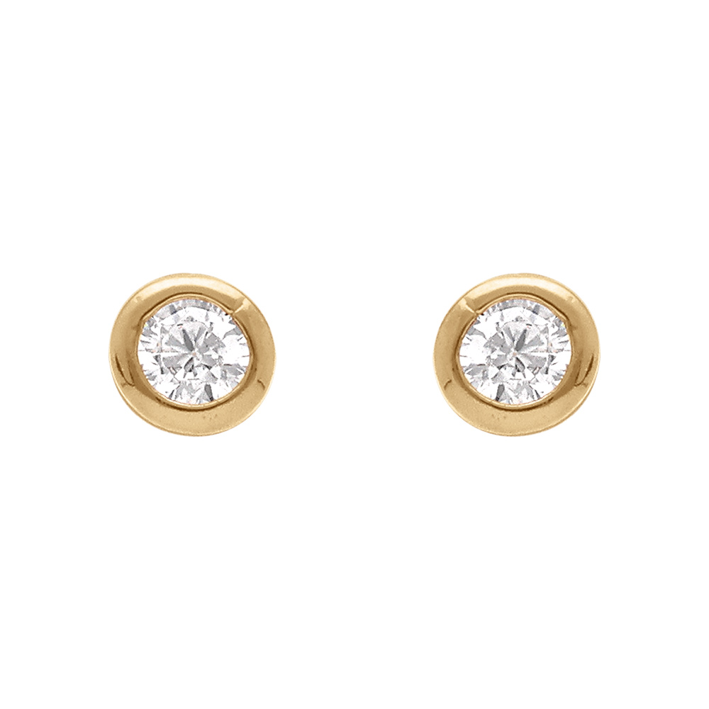 Boucles d\'oreille tige solitaire en plaqu� or ronde serti clos oxyde blanc 2mm - Vue 1