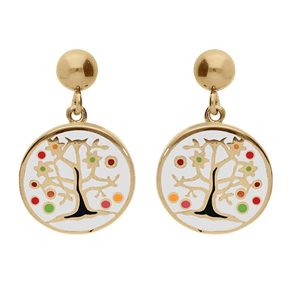 Boucles d\'oreille tige Stella Mia en acier dor� jaune avec r�sine arbre de vie - Vue 1