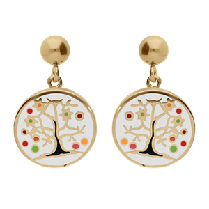 Boucles d\'oreille tige Stella Mia en acier doré jaune avec résine arbre de vie - Vue 1
