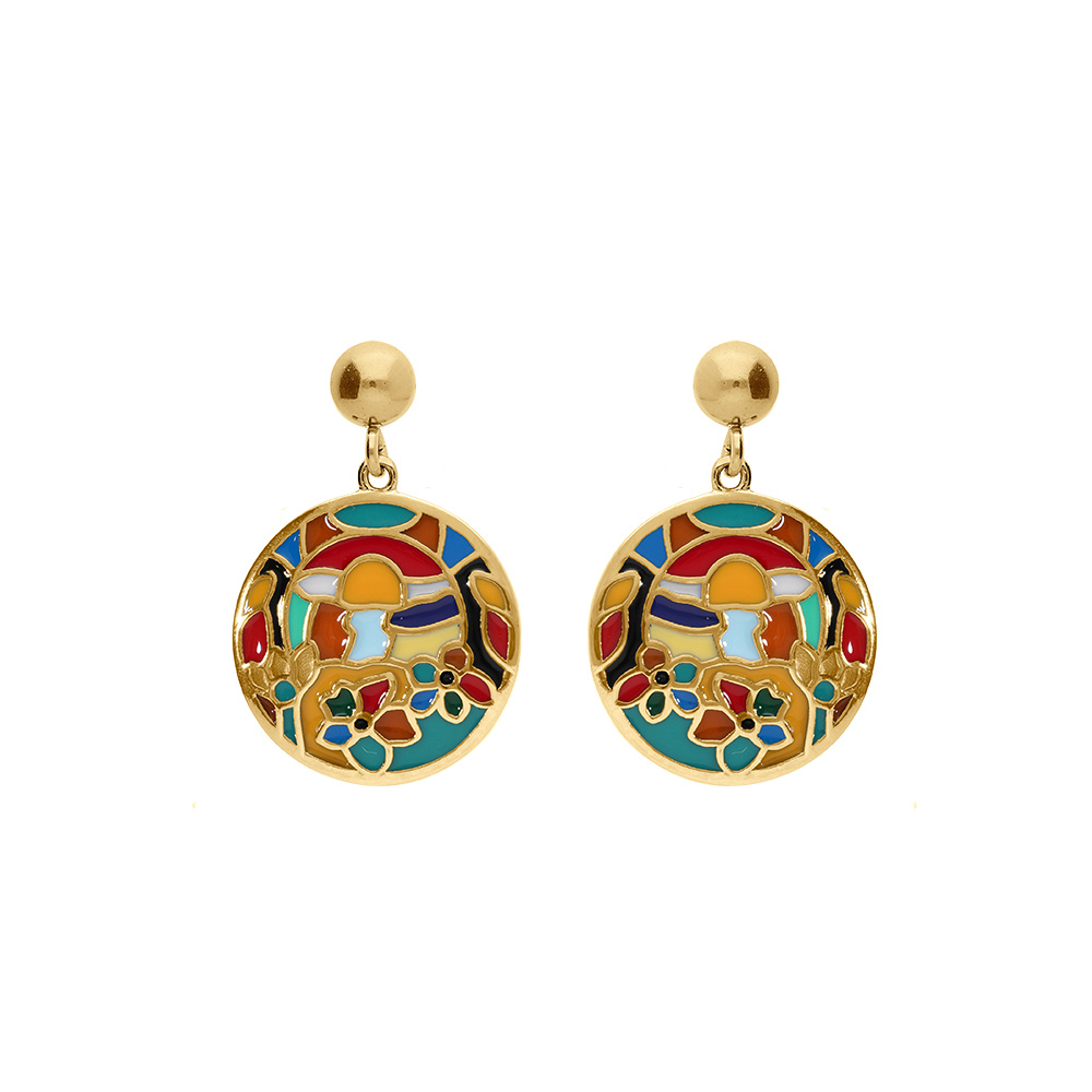 Boucles d\'oreille tige Stella Mia ronde en acier dor� jaune r�sine multi couleur - Vue 1