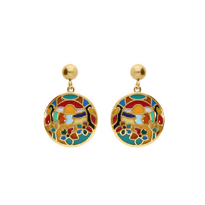 Boucles d\'oreille tige Stella Mia ronde en acier doré jaune résine multi couleur - Vue 1