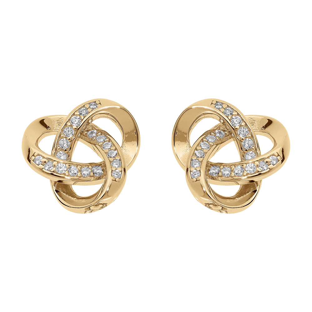 Boucles d\'oreille tige vermeil noeud d\'oxydes blancs sertis - Vue 1