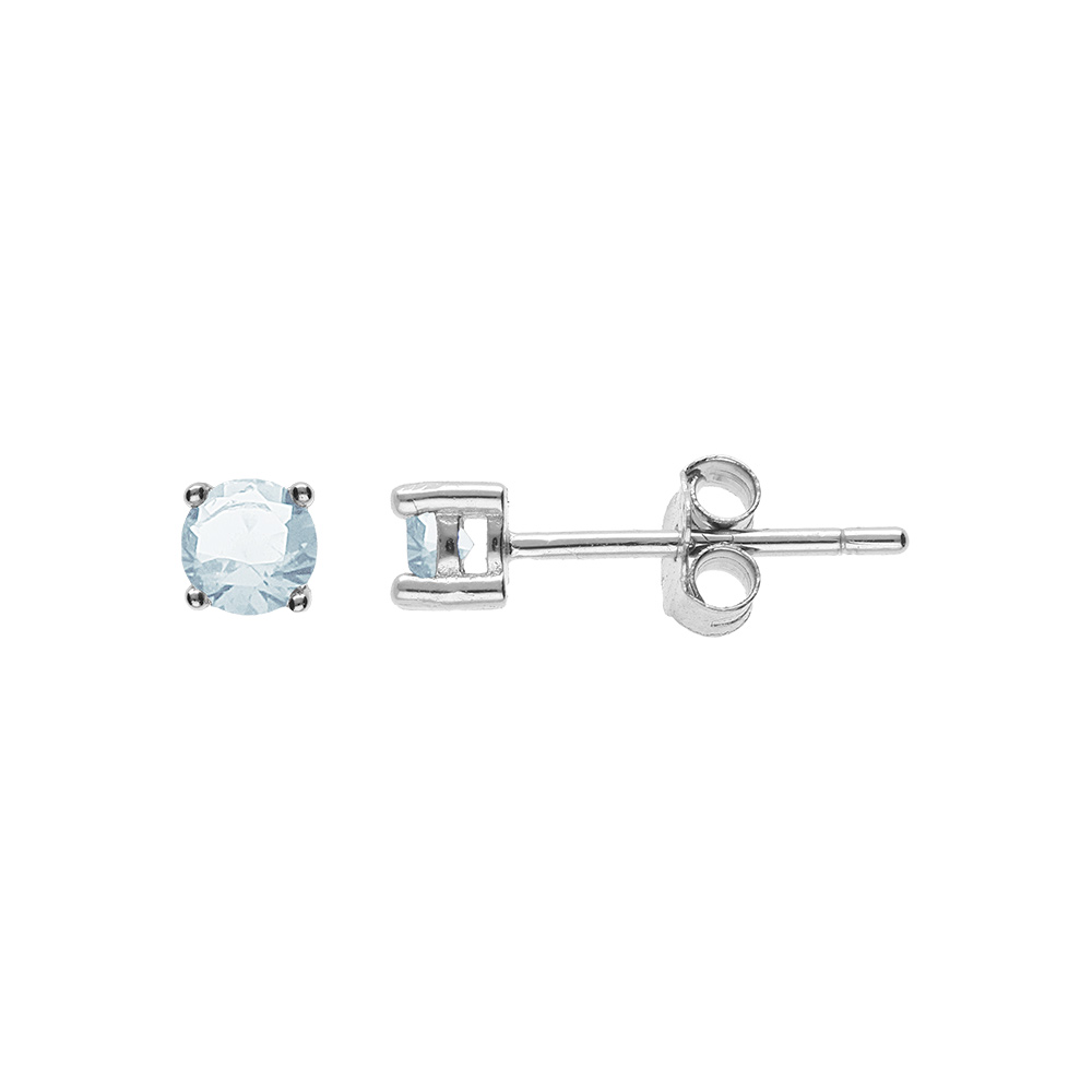 Boucles d\'oreille tige,en argent rhodi� ronde 3mm oxyde bleu clair serti 4 griffes - Vue 1