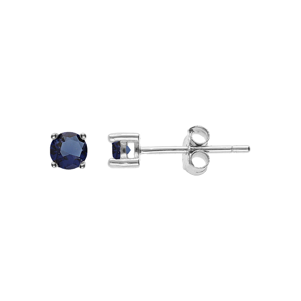 Boucles d\'oreille tige,en argent rhodi� ronde 3mm oxyde bleu fonc� serti 4 griffes - Vue 1