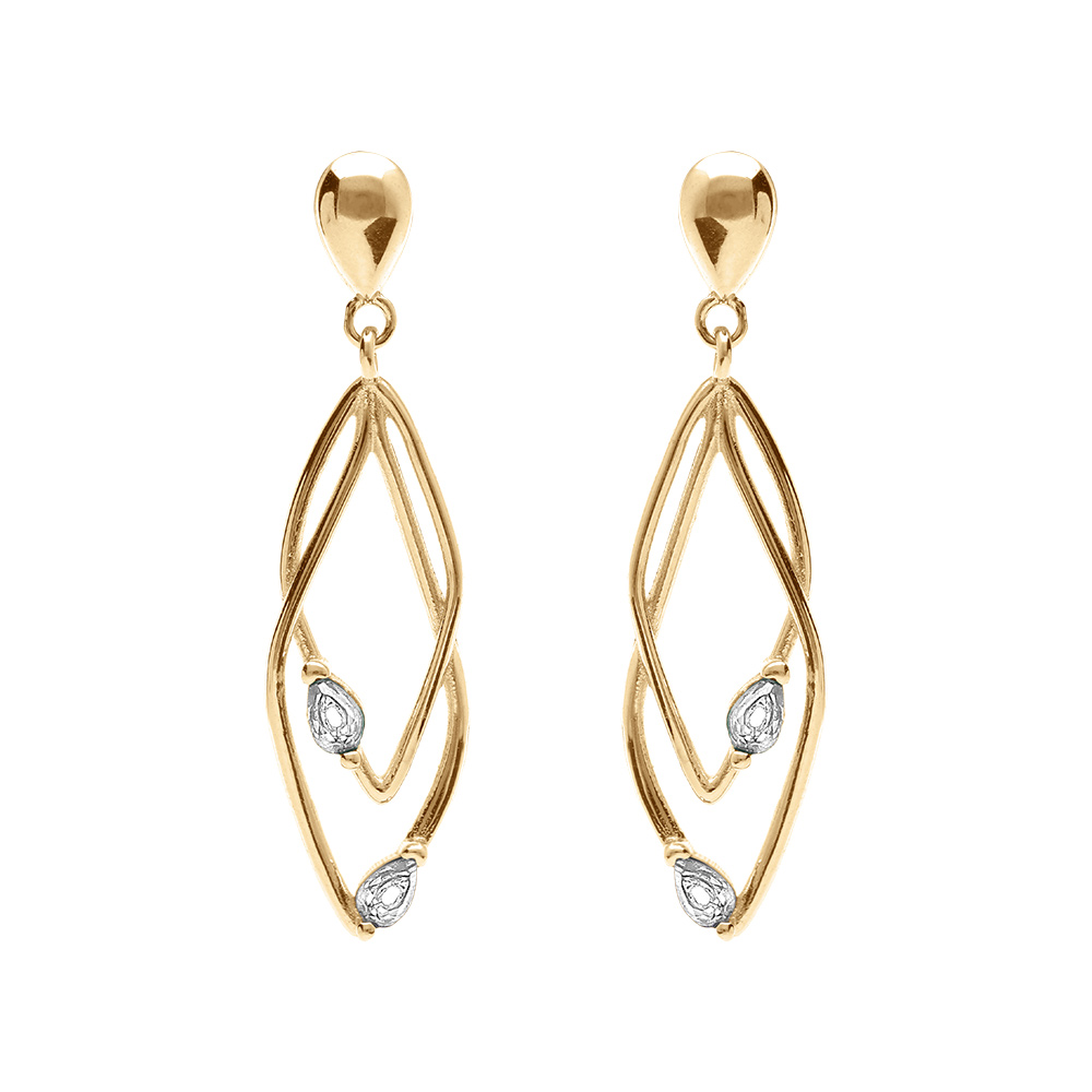 Boucles d\'oreille tigeen  vermeil deux losanges entrelac�s avec oxydes blancs sertis - Vue 1