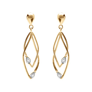 Boucles d'oreille tigeen  vermeil deux losanges entrelac�s avec oxydes blancs sertis