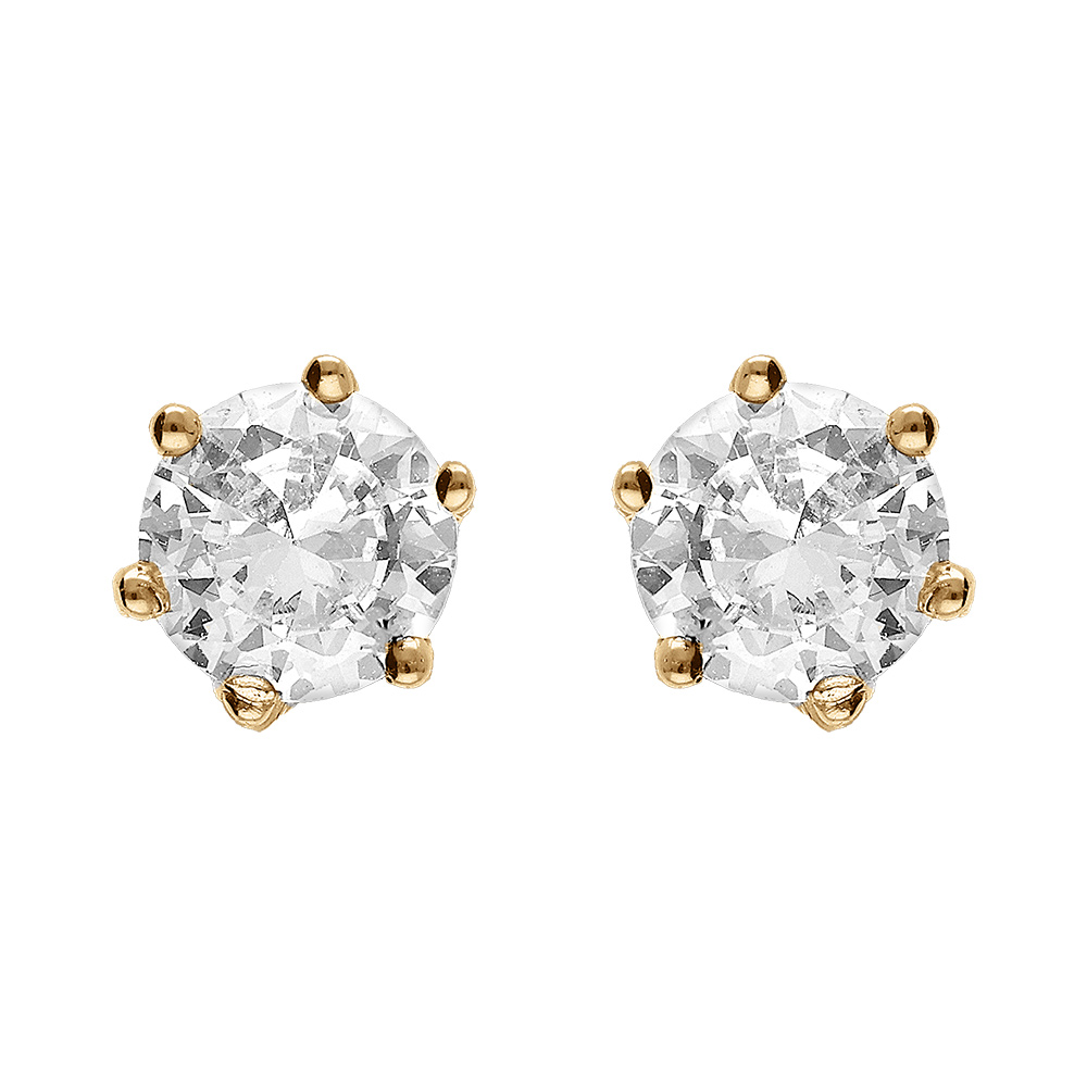 Boucles d\'oreille tigeen  vermeil solitaire oxyde rond 5mm 6 griffes - Vue 1