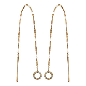 Boucles d'oreille  traversante en vermeil longue cha�nette avec baguette et cercle d'oxydes blancs sertis