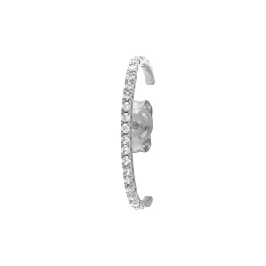 Boucles d\'oreille unitaire tige en argent rhodi avec oxyde blanc serti aspect piercing 2 & 3eme trou - Vue 1