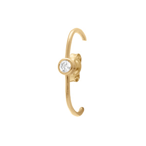 Boucles d\'oreille unitaire tige en plaqué or avec un oxyde blanc serti clos aspect piercing 2 & 3eme trou - Vue 1
