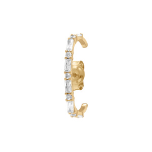 Boucles d\'oreille unitaire tige en plaqué or ornées oxydes blancs différents sertis aspect piercing 2 & 3eme trou - Vue 1