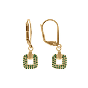 Boucles d\'oreilleen plaqué or, forme carrée oxydes vert, fermoir dormeuse - Vue 1