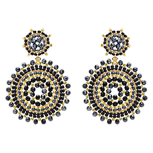 Boucles d'oreillependantes boh�me en acier dor� deux ronds couleur bleue